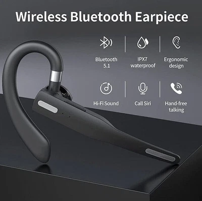 New Wireless Headset Bluetooth 5.1 Earpiece Dual Mic Earbud Noise Cancelling - Image 1 of 4