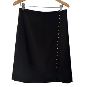 Talbots Black A Line Skirt Gold Buttons Size 8 Capsule Preppy Office NEW - Picture 1 of 10