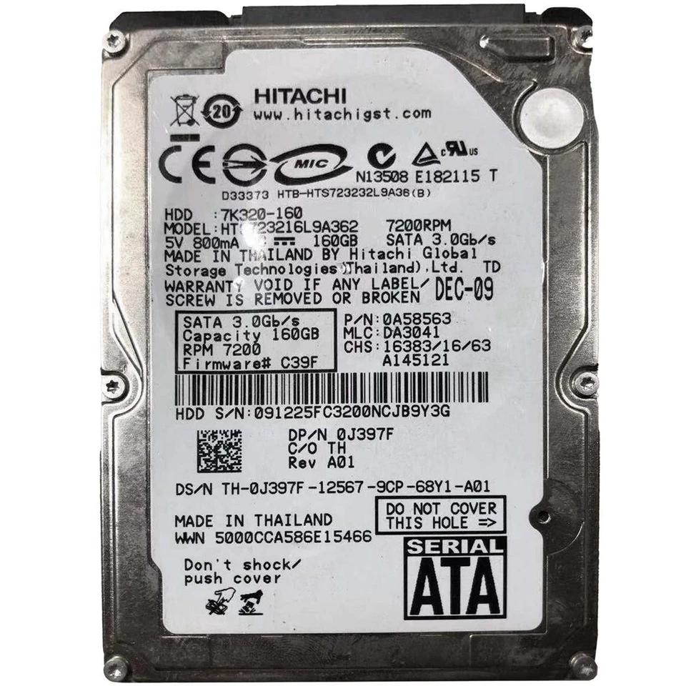 Disque Dur 160gb hitachi SATA 2,5 " Interne Hts723216l9a362 L Remis à Neuf - Photo 1/1