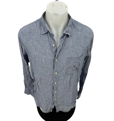 Camisa UNIQLO Grande Hombre Premium Lino Rayas Manga Larga Abotonada Azul B3 Foto 1 de 4