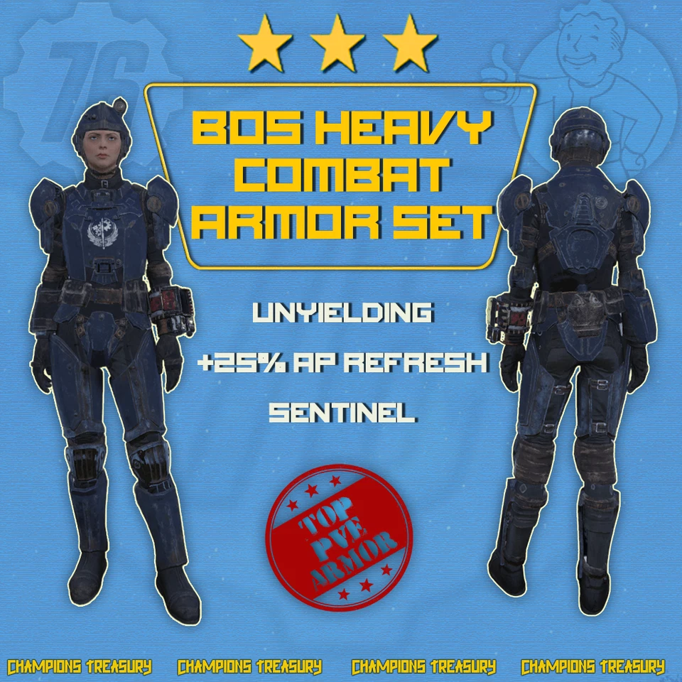 FALLOUT 76 PC BOS HEAVY COMBAT ARMOR SET +HELM UNYIELDING POWERED SENTINEL'S - Image 1 of 1