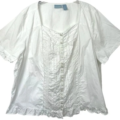 Blusa Top Liz & Me Mujer Manga Corta Abotonada Blanca Preppy Romántica Talla 4X Foto 1 de 4