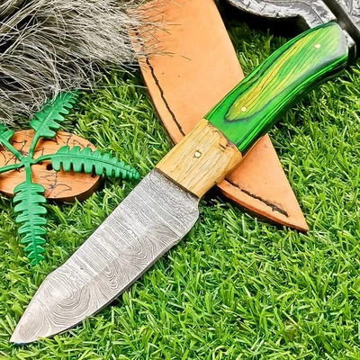 Cuchillo desollador de hoja de acero Damasco hecho a mano personalizado cuchillo de caza de camping TN-9818 Foto 1 de 4