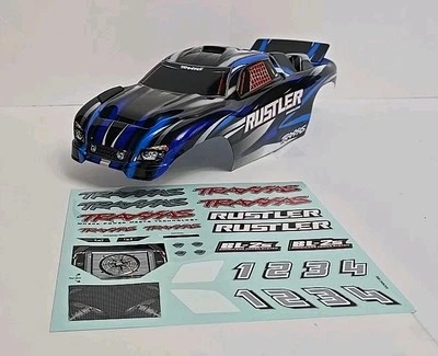 Fits Traxxas Rustler 2wd BL-2s Complete Blue & Black Clipless Body & Decals - Image 1 of 4