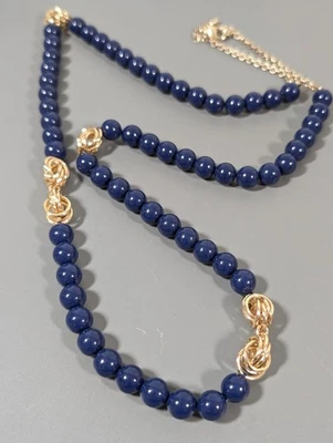Retro Classic Blue Bead Knot Chain Long Necklace Statement Layering Retro 36" - Image 1 of 4