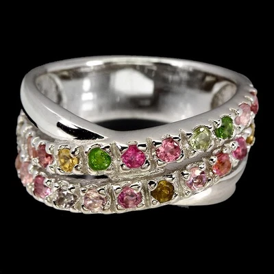 Anello in argento sterling 925 rotondo con pietre preziose in tormalina misura 8 - Immagine 1 di 4