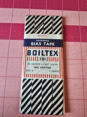 Vintage NIP Boiltex Bias Tape 3 Yards 100% Cotton Black Stripe Single Fold EACH - Image 1 of 2
