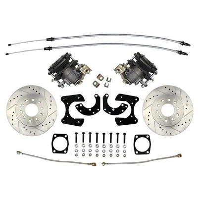 Conversão de disco traseiro Ford estilo antigo rotores perfurados e entalhados com cabo de freio elétrico - Imagem 1 de 4