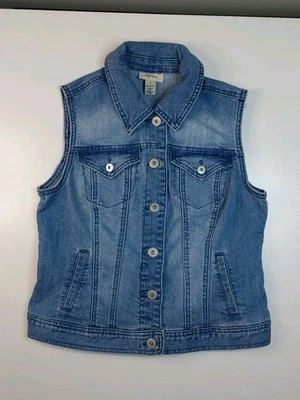 Chaleco Jean Style & Co Bordado Para Mujer Denim Abotonado Cuatro Bolsillos Talla Pequeña Foto 1 de 4
