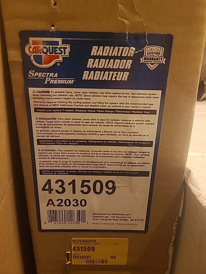 Radiador Carquest Parte Nº 431509 Foto 1 de 1