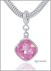 Sterling Silber Raute Anhänger Charm rosa CZ passt europäischem Armband #94022 - Bild 1 von 2
