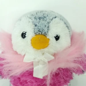 AURORA Frosted Gray White Plush 9" Penguin Pink Sweater Furry Collar Gem Belly - Picture 1 of 5