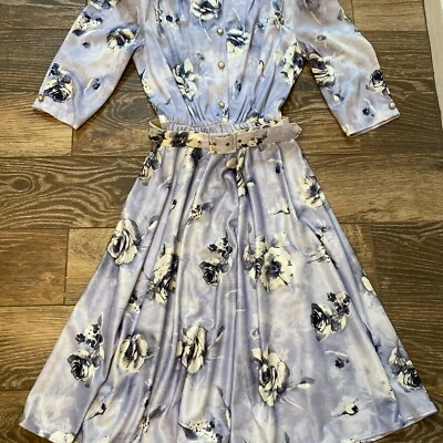 Vestido DE COLECCIÓN AÑOS 70 80 California NUEVO LOOKS Floral Cinturón Día del Té AUTÉNTICO Foto 1 de 4