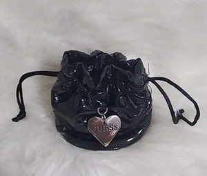 Guess Quilted Black & Silver Heart Faux Leather Drawstring Jewelry Watch Pouch - Picture 1 of 8