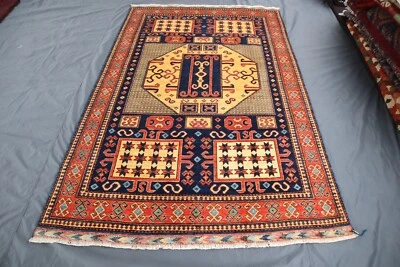 Afghan Tribal Rug 5'6"x8'0" Red Gold Hand-knotted Wool rug, Turkmen Oriental Rug - Image 1 of 4