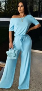 Solid Short Sleeve Casual One Piece Jumpsuits - Picture 1 of 3