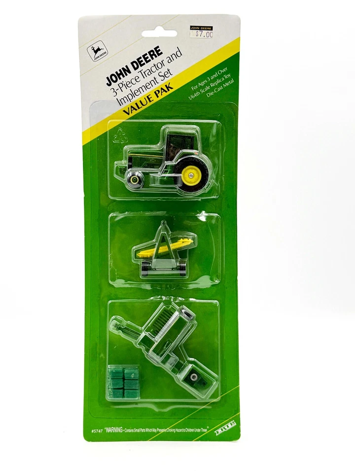 1/64 John Deere 3 Piece Tractor And Implement Set, Tractor, Rake, Baler - Image 1 of 1