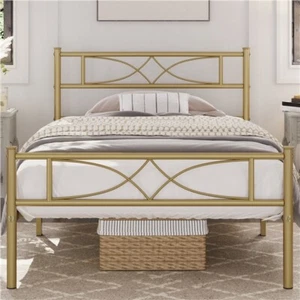 Twin/Full/Queen Bed Frame Platform with Curved Design Headboard Home Furniture - Picture 1 of 36