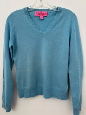 Nuevo sin etiquetas (Nuevo) Suéter JUICY COUTURE 100% Cachemira Cuello en V, Azul Claro, Talla M Foto 1 de 3