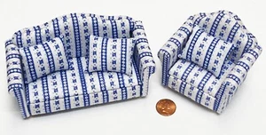 Dolls House Miniature Sofa and Chair Set 1:12 Scale Furniture Settee 890 Tumdee - Picture 1 of 6