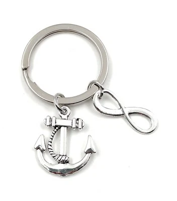 Portachiavi Ancora Con Fiocco Argento Metallo Ciondolo Fascino - Immagine 1 di 4