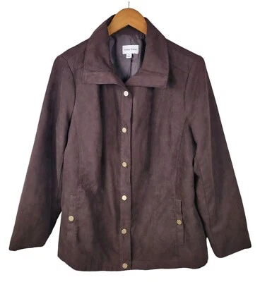 Studio Works Jacket Size 14 Velvety Ultrasuede Snap Up Brown Light Weight Womens - Image 1 of 4