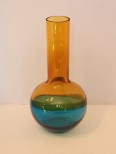 Waterford Evolution Crystal Amber & Blue Turquoise Fade Swirl Art Glass Vase