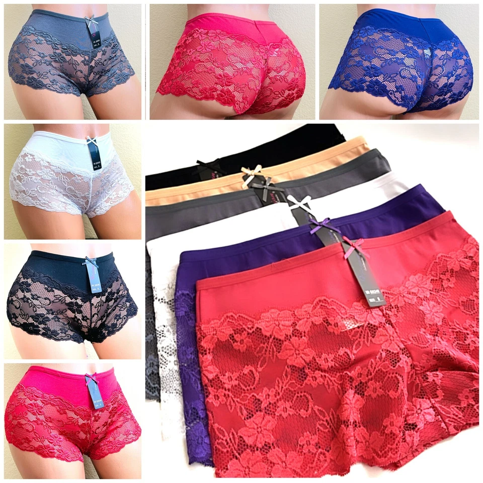 Lote curto atrevido de renda boyshorts pacote com 6/12 calcinhas boxer lingerie roupa íntima P-4XL - Imagem 1 de 4