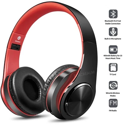 Red Wireless Hi-Fi Stereo Bluetooth Headphones Foldable Over Ear Headset PC TV - Image 1 of 4