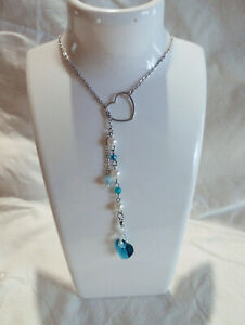 Collier pendentif cœur, chaîne en acier inoxydable, perle cristal.