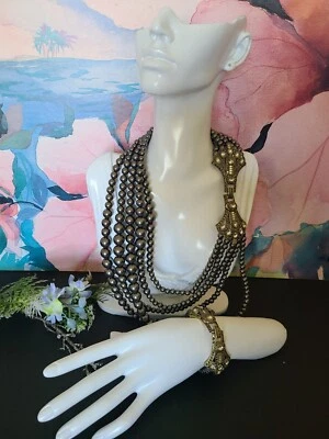 COLLAR HEIDI DAUS "EDAD DE LA ELEGANCIA" MULTIHILO GRIS OSCURO CON 2 PULSERAS  Foto 1 de 4