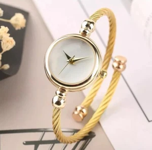 Gold Bracelet Wrist Watch For Women gold bangle White Face - Picture 1 of 5