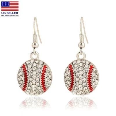 Fashion Women Crystal Jewelry Earrings Baseball Basketball Football Sports 1067 - Image 1 of 4