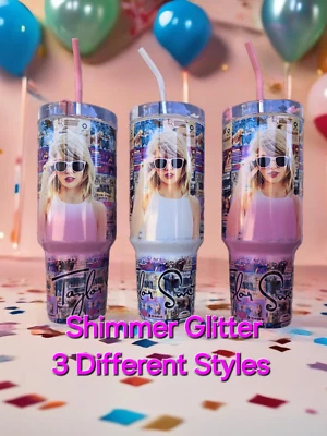 HANDMADE Taylor Swift 40oz Tumbler - Stainless Steel - 3 Design Styles Shimmer Cup