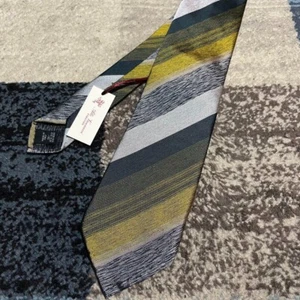 Atto Vannucci Silver Yellow Green Striped Regimental Silk Tie 8.5cm New 5143AK - Picture 1 of 8