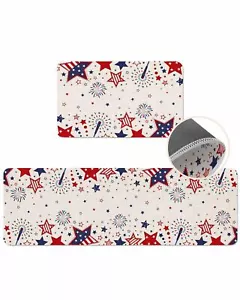 Red White and Blue Stars Kitchen Mat 2 Piece 4th of July Kitchen Rugs Non Sli... - Picture 1 of 7
