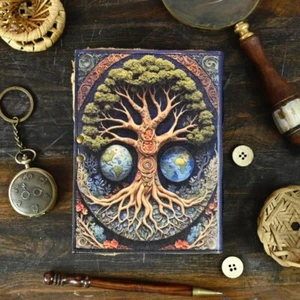 400 Page Large Grimoire leather journal, Print Tree of Life Journal 7x5 inch - Picture 1 of 6