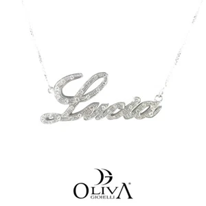 Collana con nome Lucia in oro bianco 18kt e diamanti naturali 0.80kt - Foto 1 di 8