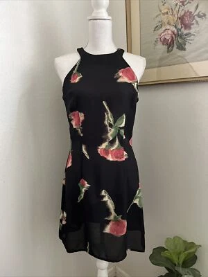 Vestido Halter Años 90 Alyn Paige Negro Rosa Estampado Rosa Hasta la Rodilla Talla M Foto 1 de 4
