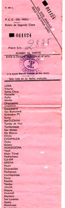 Railway ticket: Peru, F. C. C. Rumbo al Norte, Chosica, 1954 - Picture 1 of 2