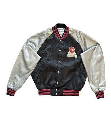 Vintage Houston Gamblers Jacket Mens Large Black Silver USFL Football Satin 80s - Image 1 of 4