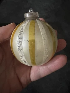 VINTAGE WEST GERMANY SCHWARZ GLIMMER GLITZER GOLD GESTREIFT GLAS WEIHNACHTSSCHMUCK - Bild 1 von 4