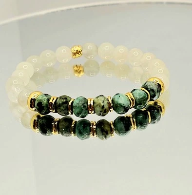 AAA+ Pulsera de cuentas elásticas de piedra lunar y turquesa africana para hombre y mujer  Foto 1 de 4