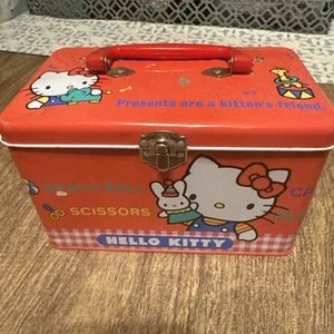 Hello Kitty Metal Box Pink Tin Case Handle Sanrio Japan 1976 1995 READ**** - Picture 1 of 10
