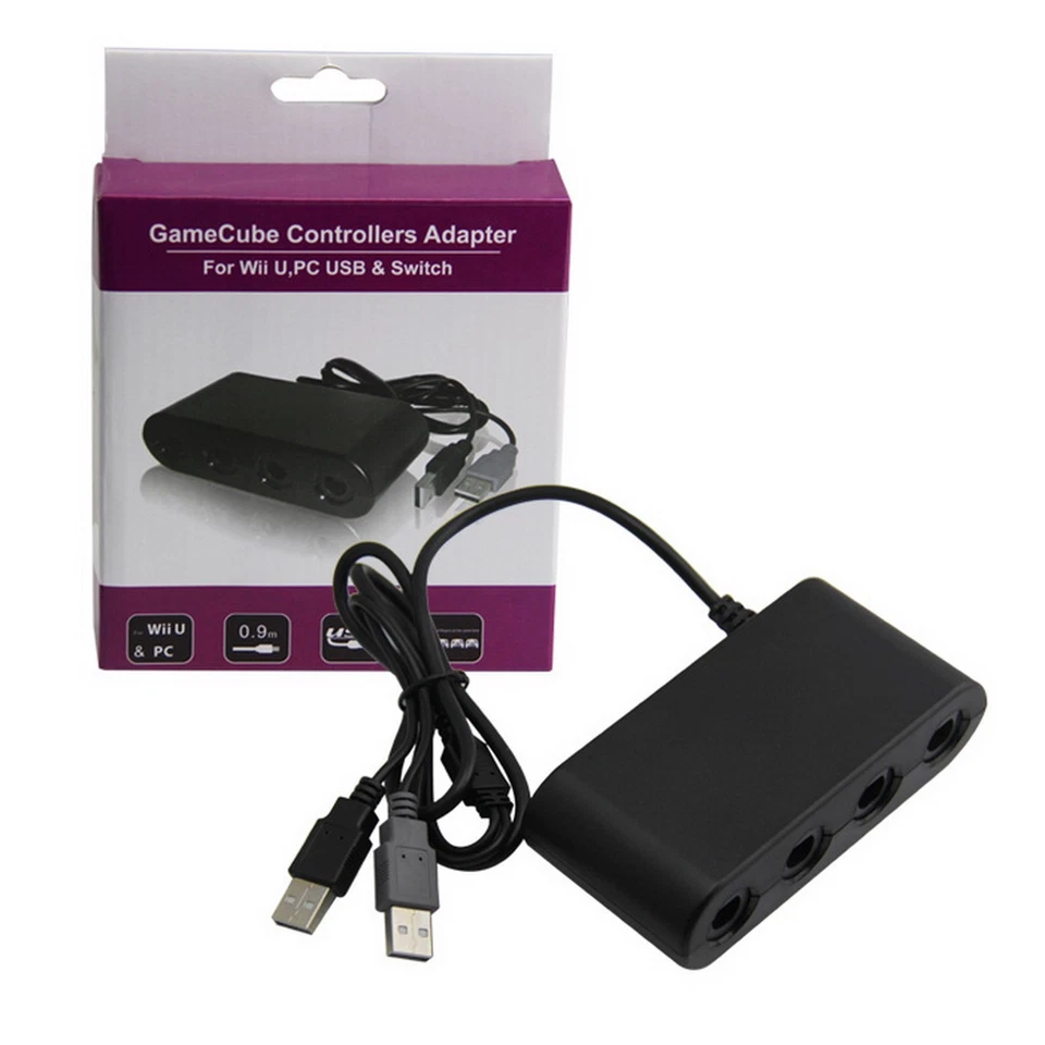 Adaptateur Filaire 4 Manettes GameCube pour  Wii U, Switch ou PC Windows 7/8/10 - Photo 1/1