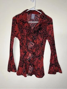 90s Goth Romance Long Sleeve Button Up Blouse Whimsigoth Shirt Womens Small Bell - Picture 1 of 10