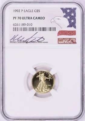 American Eagle 1992 P $5 dorado NGC PF70 UCAM (etiqueta firmada estable de millas) Foto 1 de 2