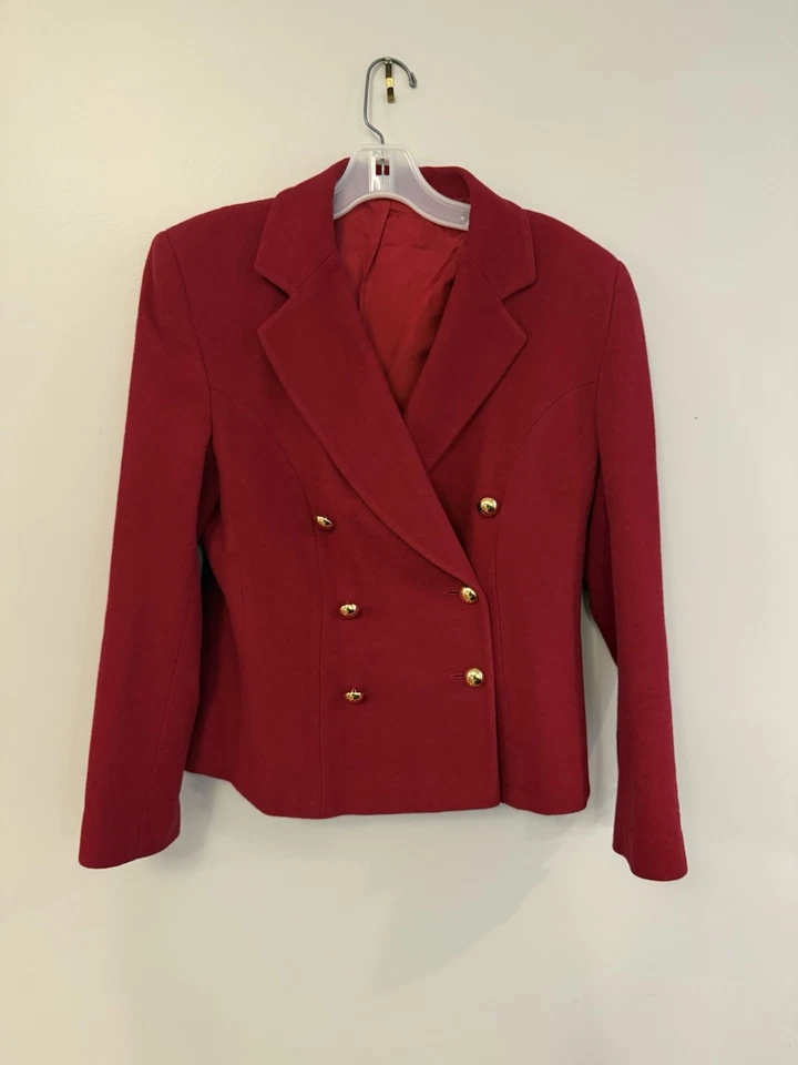 Blazer Brooks Brothers para mujer 6 botones dorados de doble botonadura mezcla lana roja usado en excelente estado Foto 1 de 4