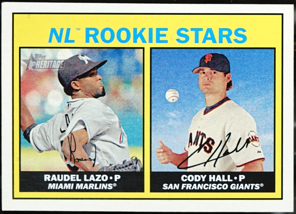 2016 Topps Heritage NL Rookie Stars (Raudel Lazo / Cody Hall) RS, RC #185 NM - Image 1 of 1