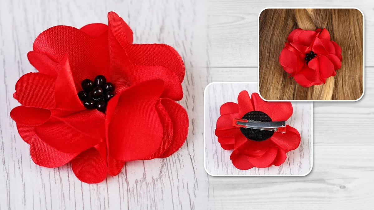 Large Silk Flower Brooch & Hair Pin – 4 Inch Fabric Floral Brooch For Women, Versatile For Dresses, Jackets, Weddings - View #3